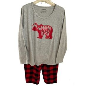 North Pole Mama Bear 2pc Buffalo Plaid Pajama Set - L
